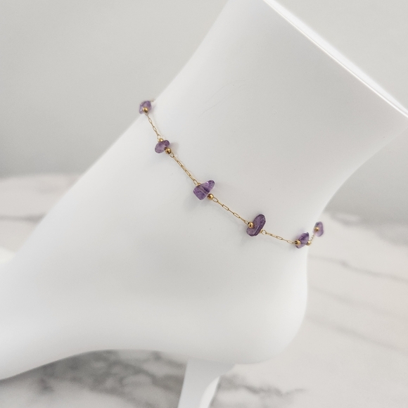 Jewelry - Minimalist Purple Dainty Stones 18K Gold Plated Anklet